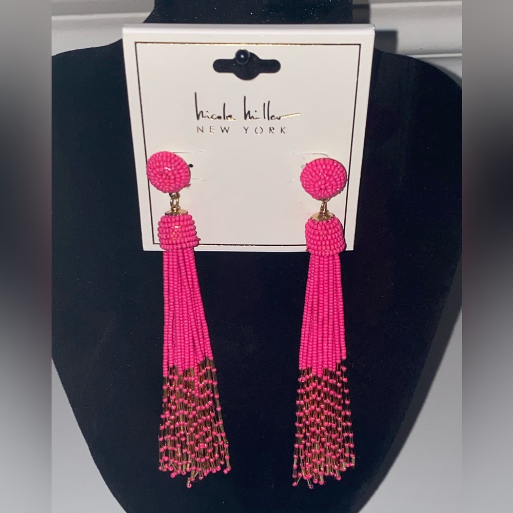 Pink and Gold Tassel Earrings - Picture 1 of 9